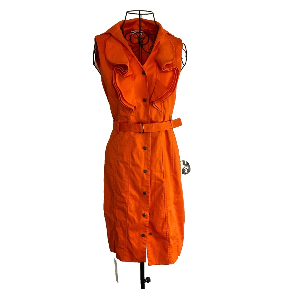 Calvin Klein Belted Ruffle Collar Dress Women's Size XS/S Retro Style - Picture 3 of 8